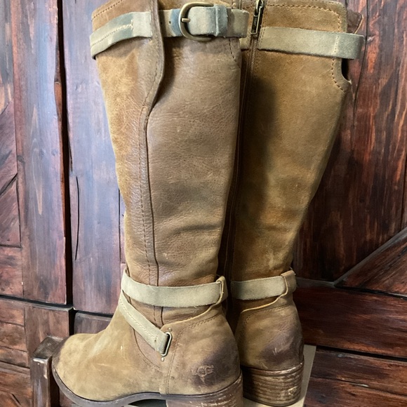 UGG AUSTRALIA DARCIE DISTRESSED HEAVY LEATHER SIDE ZIP TALL RIDING BOOT 8.5 - Picture 7 of 12